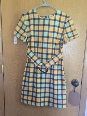 r.d.s. Plaid Short Sleeve Belted Dress